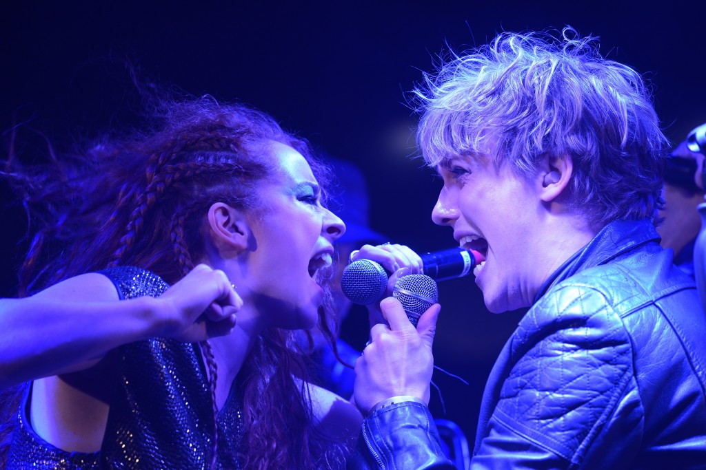 LONDON, ENGLAND - NOVEMBER 03: Andrew Polec performs as Strat alongside Christina Bennington as Raven at the launch for Jim Steinman's 'Bat Out of Hell The Musical' at the London Coliseum on St Martin's Lane on November 3, 2016 in London, England. (Photo by Dave J Hogan/Dave J Hogan/Getty Images) *** Local Caption *** Andrew Polec; Christina Bennington